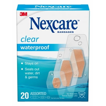 Nexcare Waterproof Clear Bandages, Assorted Sizes, 20 Count
