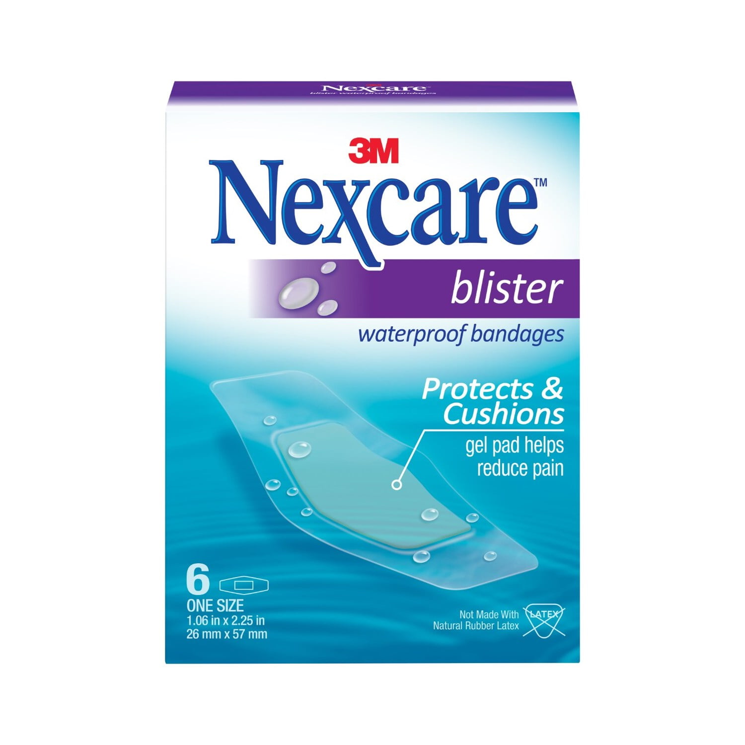 Nexcare Blister Waterproof Bandages, Gel Pad, Latex Free Materials, One Size, 6 Count