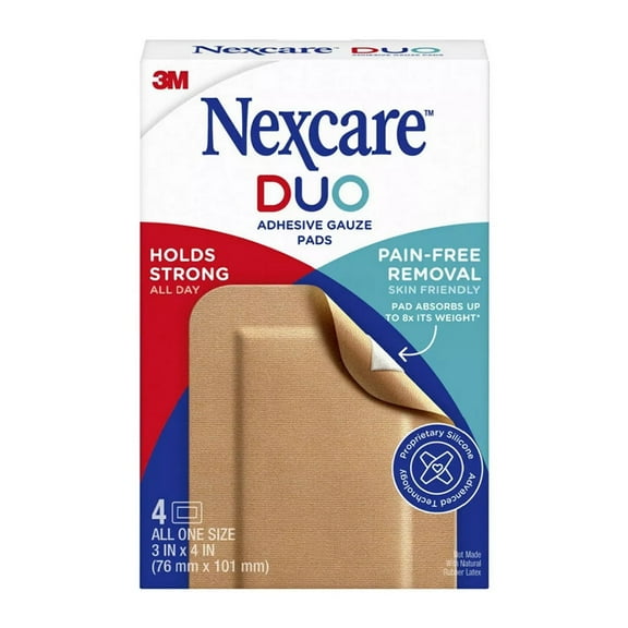 Nexcare Duo Adhesive Gauze Pads DSA34-4, 3 in x 4 in (76 mm x 101 mm)