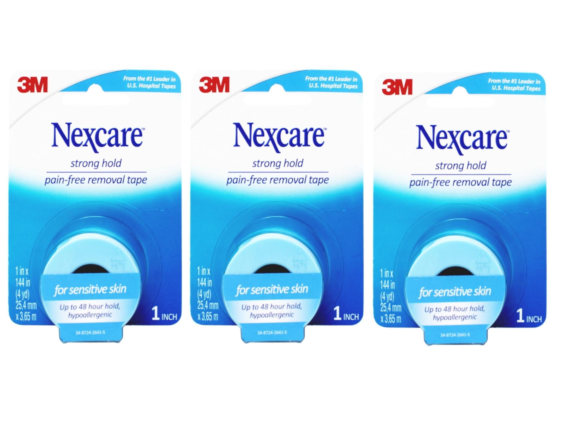 Nexcare First Aid Tape, Strong Hold Pain Free Removal Tape, 1 Inch x 4 Yards, 3 Count