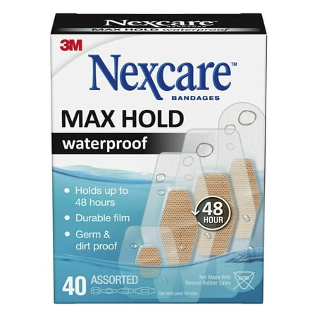 Nexcare Max Hold Waterproof Bandages Assorted Colors, 40 Ct