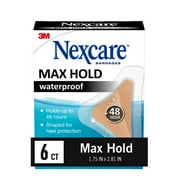 Nexcare Max-Hold Waterproof Bandages, Hand/Heel, 48 Hour Hold, 6 Count
