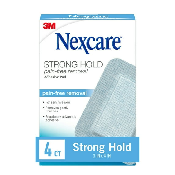 Nexcare Strong Hold Pain-Free Removal Pad, 3 in x 4 in, 4 Count