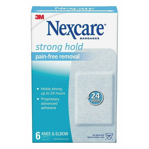 Nexcare Strong Hold Pain-Free Removal Knee & Elbow Bandages, 6 ct, 2 Pack