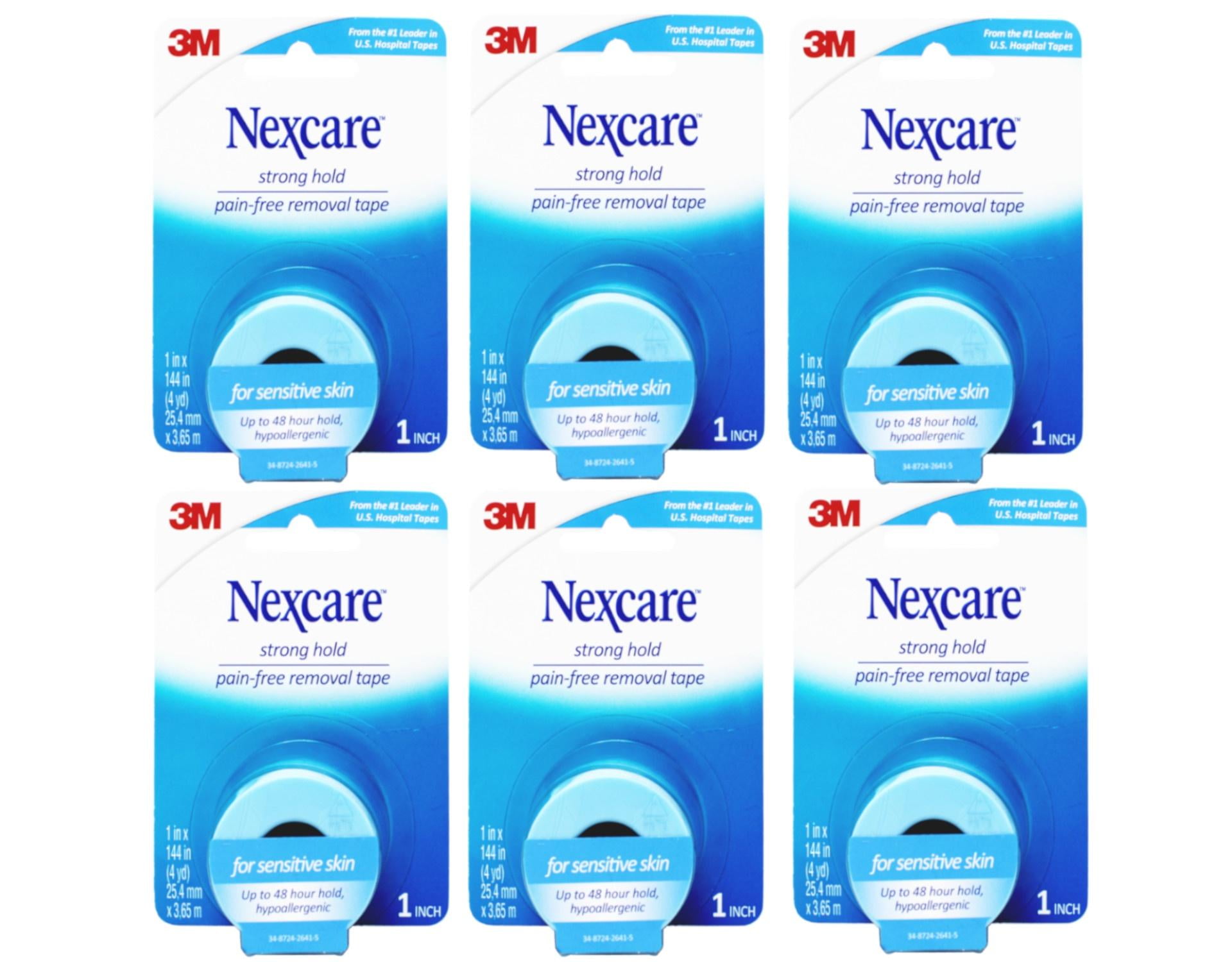 Nexcare Strong Hold Pain-Free Removal Tape for Sensetive Skin , Up to 48 hour hold, Hypoallergenic - 1 In x 4 Yds, 1 Roll - 6 Pack