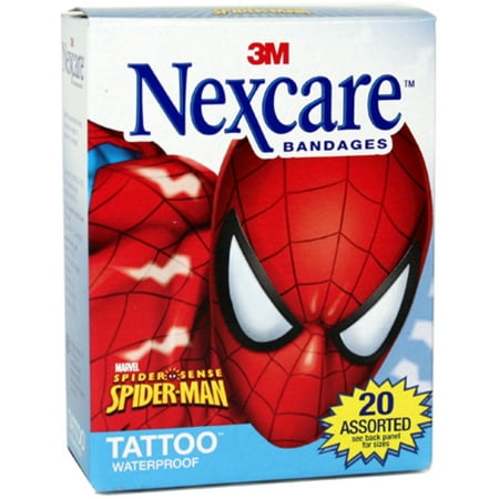 Nexcare Tattoo Waterproof Bandages, Spider-Man Assorted Sizes 20 ea
