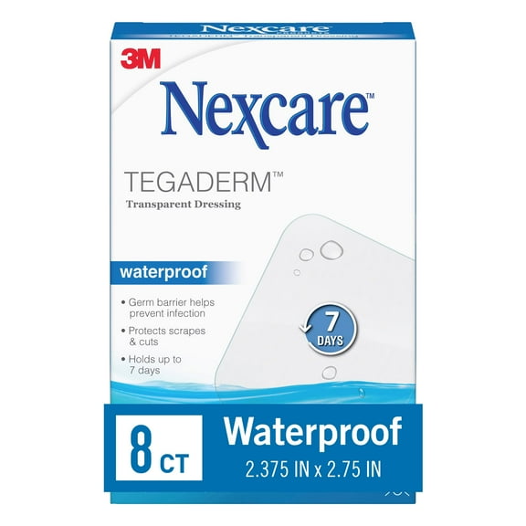 Nexcare Tegaderm Waterproof Dressing, Hospital Grade Bandages, 2 3/8" x 2 3/4", 8 Count