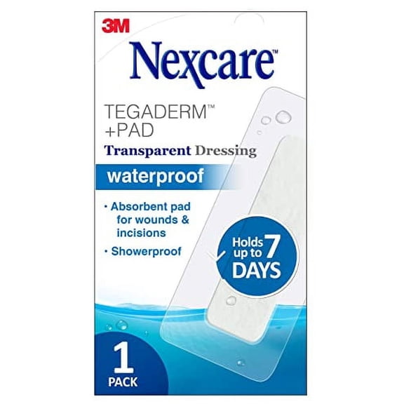 Nexcare Tegaderm Transparent Dressing w/ Pad, Film w/ Pad, Absorbent pad wicks fluid and doesn't stick to your wound, 1 Ct, 3.5 In X 8 In
