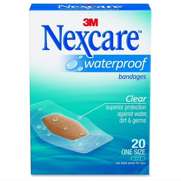 Nexcare Waterproof Bandages, One Size, 20 Count