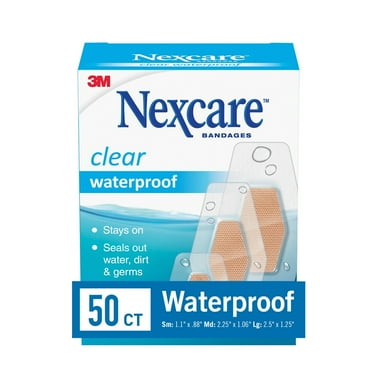 Nexcare Waterproof Clear Bandages, Assorted Sizes, 50 Count