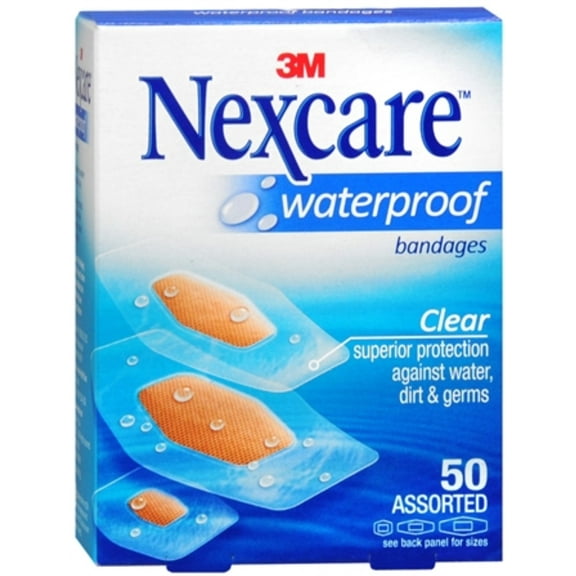 Nexcare Waterproof Clear Bandages, Assorted Sizes, 50 ct