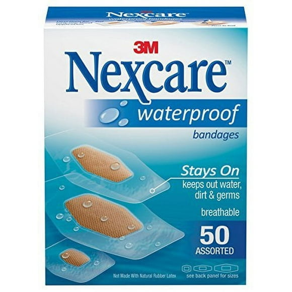 Nexcare Waterproof Clear Breathable Bandages Assorted Sizes, 50 ct