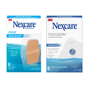 Nexcare Waterproof Knee and Elbow Clear Bandages and Hospital Grade Tegaderm Waterproof Dressing Bandages Bundle, 16 Count Total