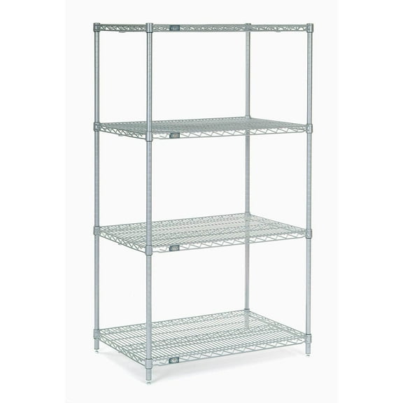 Nexel 4 Shelf Nexelate Silver Epoxy Wire Shelving Unit Starter 42"W x 21"D x 63"H