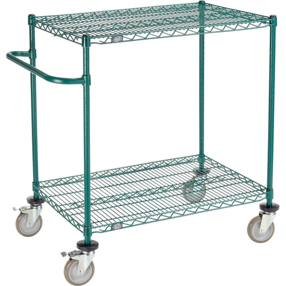 Nexel 2 Shelf Cart, Poly-Green, 36"L x 24"W x 40"H, Polyurethane Brake Casters