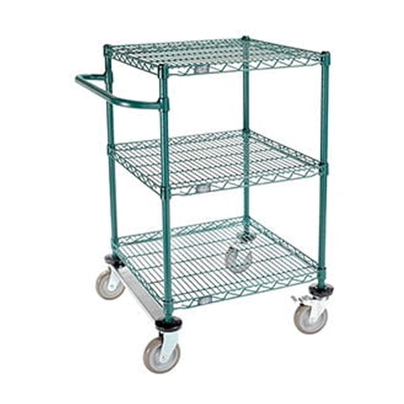 Nexel 3 Shelf Cart, Poly-Green, 24"L x 24"W x 40"H, Polyurethane Rigid Casters