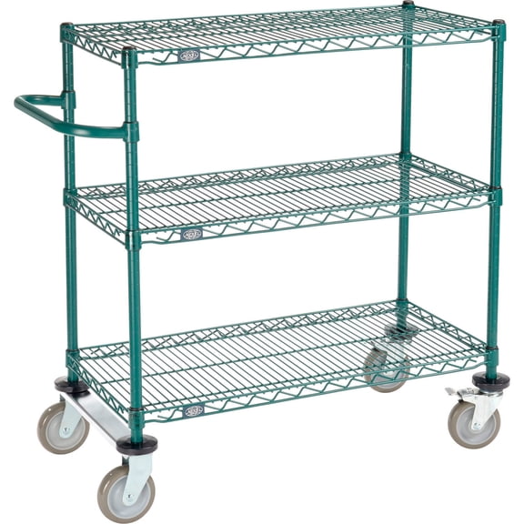 Nexel 3 Shelf Cart, Poly-Green, 36"L x 18"W x 40"H, Polyurethane Rigid Casters