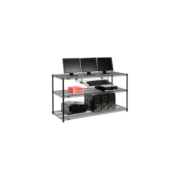 Nexel 3-Shelf Wire Computer LAN Workstation with Keyboard Tray 60""W x 24""D x 3