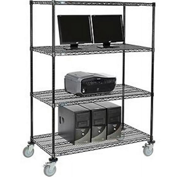 Nexel 4-Shelf Mobile Wire Computer LAN Workstation, 48 x 24 x 69 in. - Black