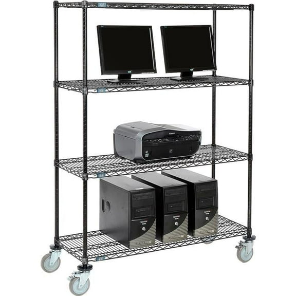 Nexel 4-Shelf Mobile Wire Computer LAN Workstation, Black - 48 x 18 x 69 in.