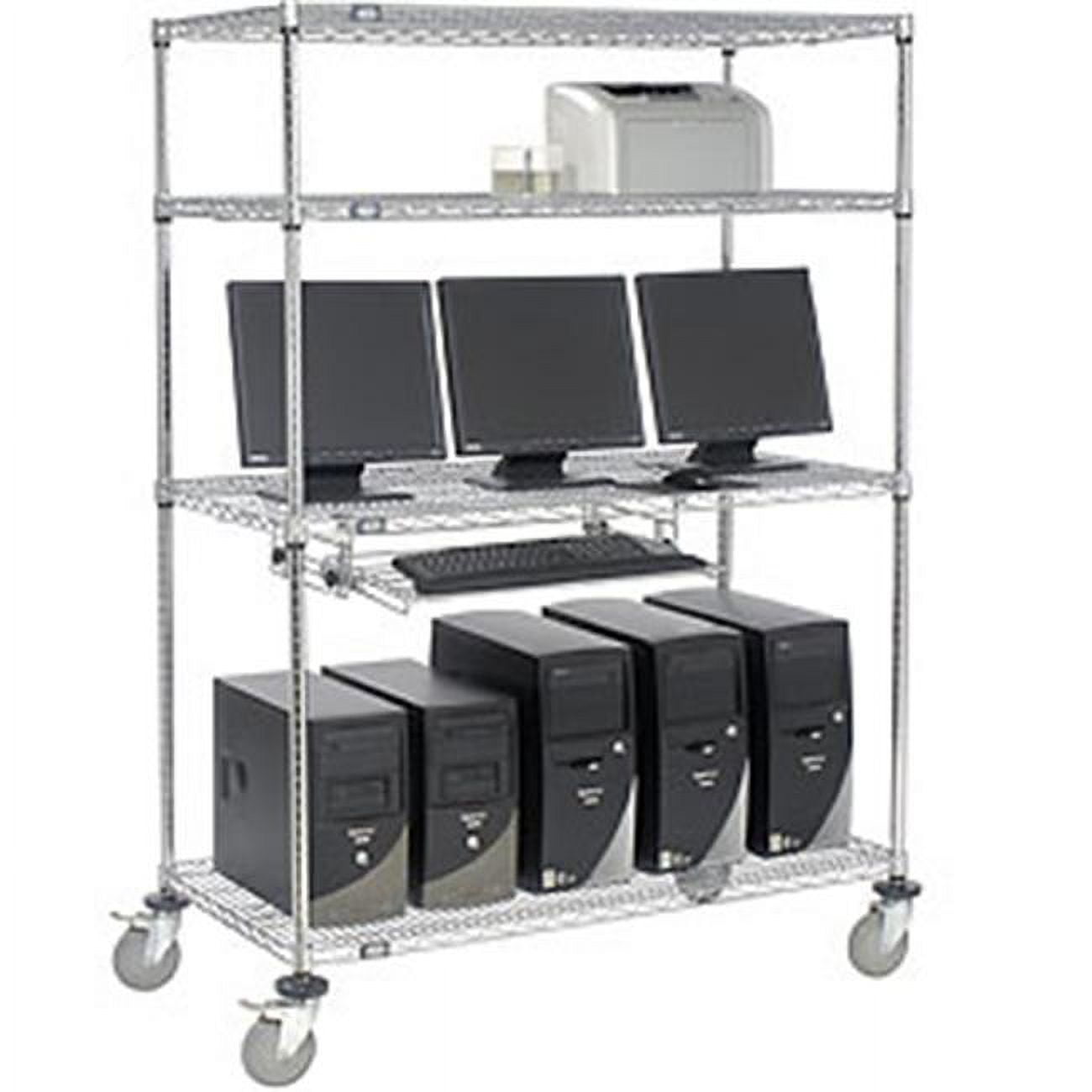 Nexel 4Shelf Mobile Wire Computer LAN Workstation with Keyboard Tray