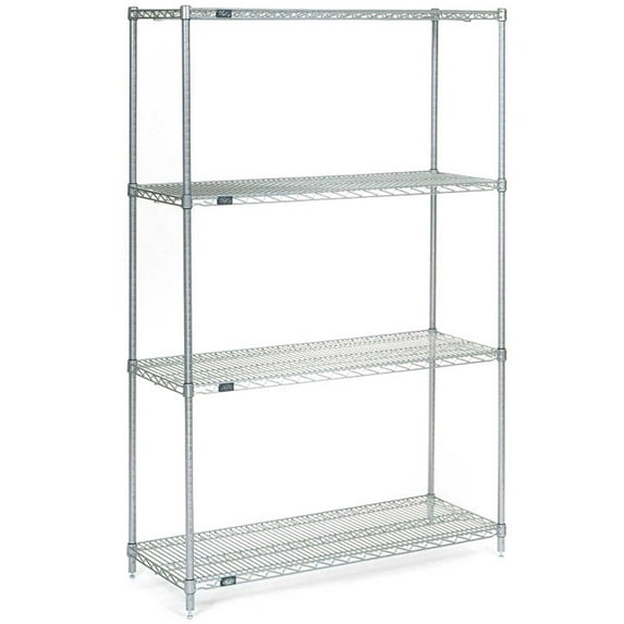Nexel 4 Tier Wire Shelving Starter Unit, Stainless Steel, 24"W x 14"D x 74"H