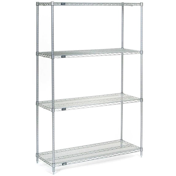Nexel 4 Tier Wire Shelving Starter Unit, Stainless Steel, 42"W x 24"D x 63"H