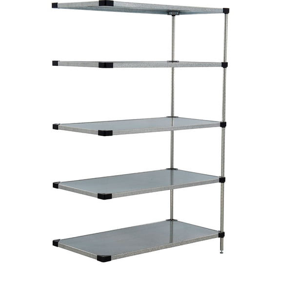 Nexel Galvanized Steel, 5 Tier, Solid Shelving Add-On Unit, 42"Wx24"Dx63"H