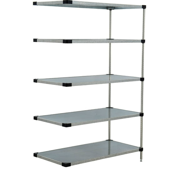 Nexel Galvanized Steel, 5 Tier, Solid Shelving Add-On Unit, 54"Wx24"Dx86"H