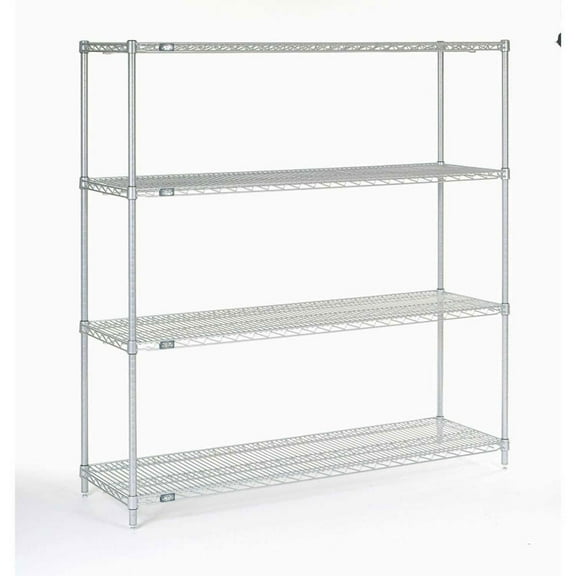 Nexel 5 Tier Silver Epoxy Wire Shelving Starter Unit, 54"W x 24"D x 86"H