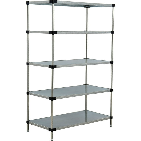 Nexel 5 Tier Solid Galvanized Steel Shelving Starter Unit, 60"W x 18"D x 74"H
