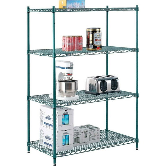 Nexel 5 Tier Wire Shelving Starter Unit, 48"W x 21"D x 86"H, Green Epoxy Finish