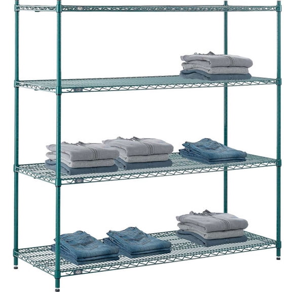 Nexel 5 Tier Wire Shelving Starter Unit, 72"W x 18"D x 74"H, Green Epoxy Finish