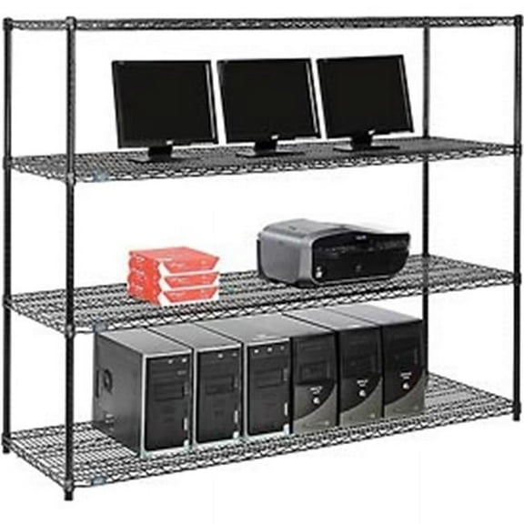 Nexel 695422BK 4-Shelf Wire Computer LAN Workstation, Black - 72 x 24 x 63 in.