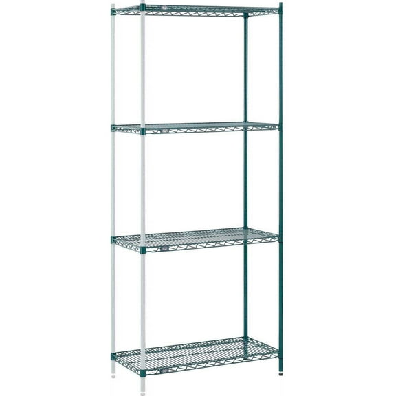 Nexel A12368G 12 x 36 x 86 in. Poly 4 Tier Wire Shelving Add-On Unit, Green Epoxy