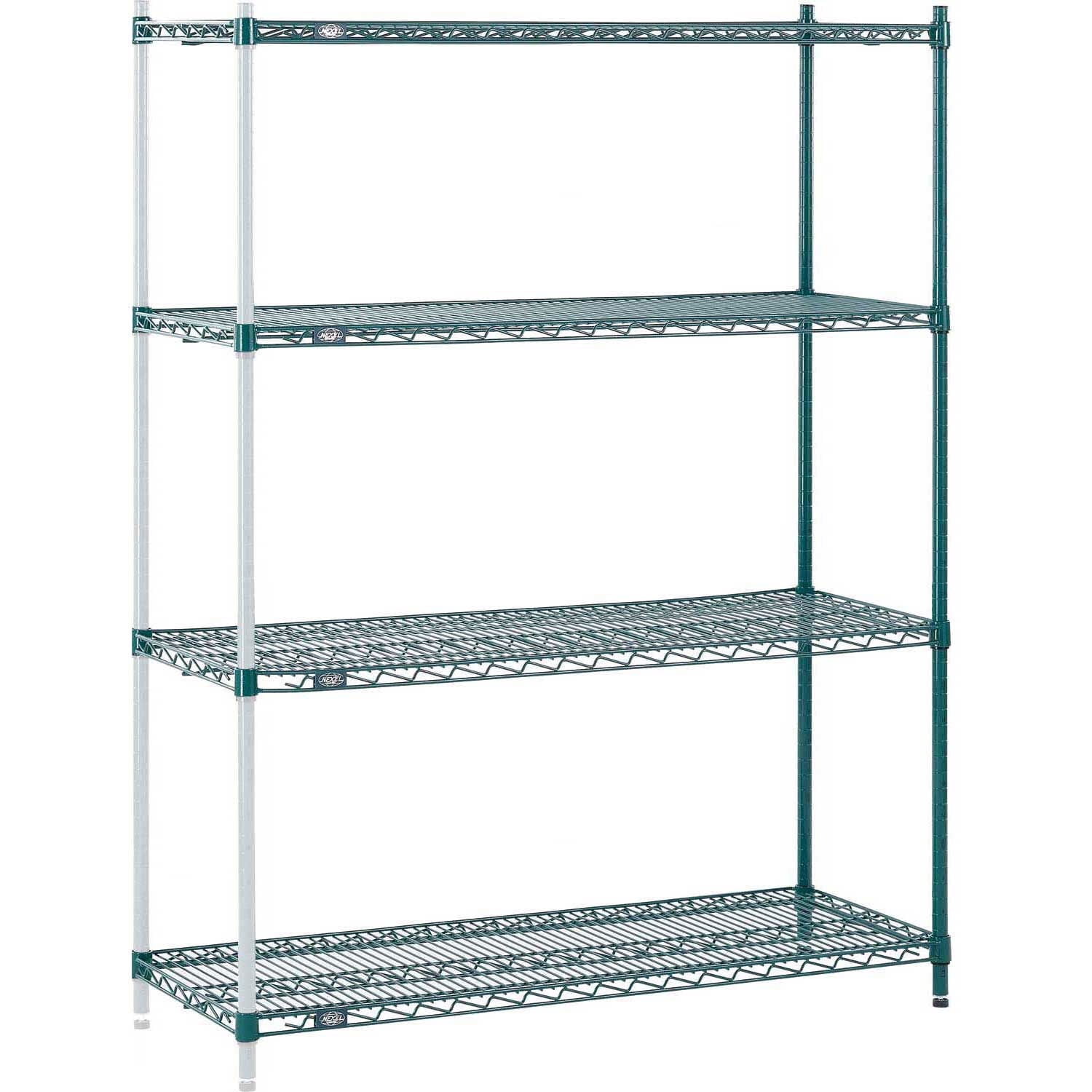 Nexel A12485G 12 x 48 x 54 in. Poly 4 Tier Wire Shelving Add-On Unit ...