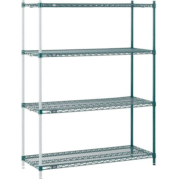 Nexel A12485G 12 x 48 x 54 in. Poly 4 Tier Wire Shelving Add-On Unit, Green Epoxy