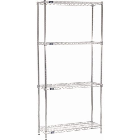 Nexel Adjustable Wire Shelving Unit, 4 Tier, Commercial Dry Storage Rack, 12" x 36" x 74", Chrome
