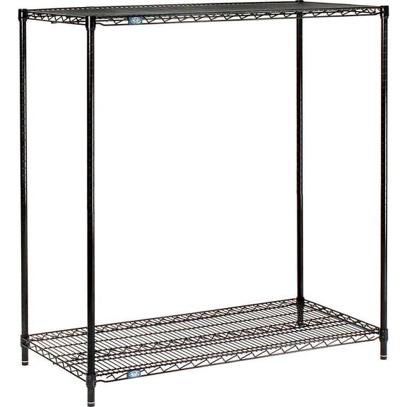 Nexel Black Epoxy, 2 Tier, Wire Shelving Starter Unit, 48"W x 14"D x 34"H