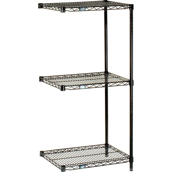 Nexel Black Epoxy, 3 Tier, Wire Shelving Add-On Unit, 60"W x 18"D x 34"H