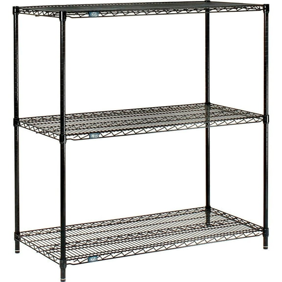 Nexel Black Epoxy, 3 Tier, Wire Shelving Starter Unit, 36"W x 24"D x 34"H