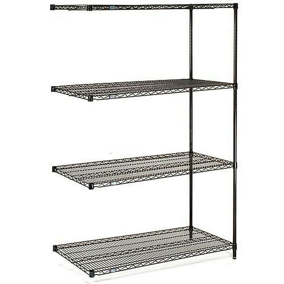 Nexel Black Epoxy, 4 Tier, Wire Shelving Add-On Unit, 48"W x 24"D x 86"H