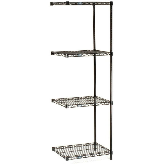 Nexel Black Epoxy, 4 Tier, Wire Shelving Add-On Unit, 54"W x 21"D x 74"H