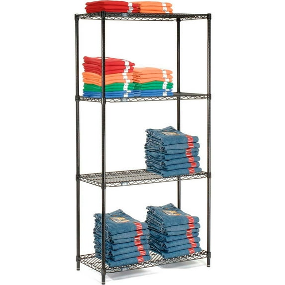 Nexel 4 Shelf Black Epoxy Wire Shelving Unit Starter 36""W x 21""D x 74""H
