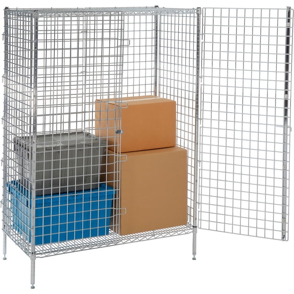 Nexel Security Wire Shelving Unit Open Cage 36""Wx24""Dx66""H Chrome Unassembled