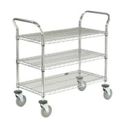 Nexel Chrome Utility Cart w/3 Shelves & Poly Brake Casters, 1200 lb. Cap, 60L x 24W x 39H