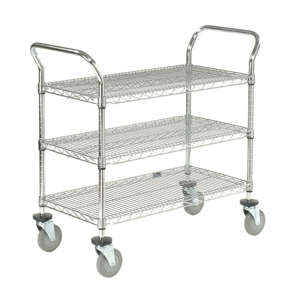 Nexel 3 Shelf Utility Cart Chrome 42""W x 18""D x 39""H Poly Casters 4 Swivel 2