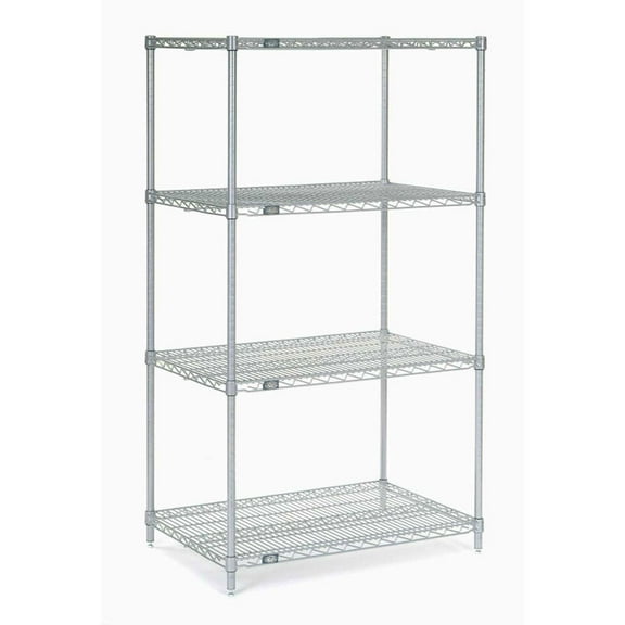 Nexel 5 Tier Silver Epoxy Wire Shelving Starter Unit, 48"W x 21"D x 74"H