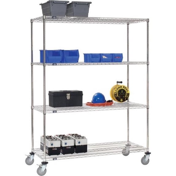 Nexel Industries C1836PCB Wire Shelf Stem Caster Truck with Polyurethane Wheels & Brakes, Chrome - 18 x 36 x 72 in.