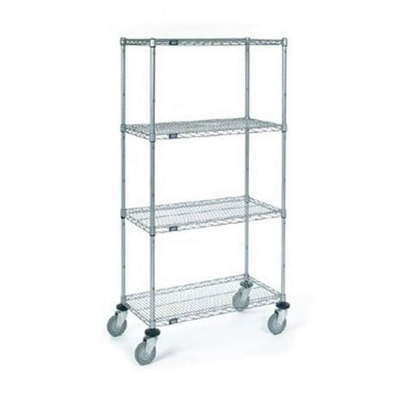 Nexel Industries Wire Shelf Stem Caster Truck with Pneumatic Wheels- Chrome - 18 x 48 x 72 in.